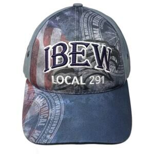 Graffiti Baseball Cap Blue White Hat OS Strapback IBEW Local 291 Made in USA